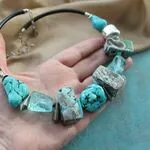 Ожерелье в бохостиле из бирюзы, хризоколлы, стекла
