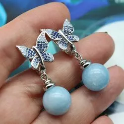 Серьги бабочки с голубыми камнями