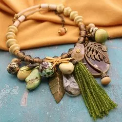 Авторские украшения из природных камней - ожерелье из бирюзы, агата, цитрина