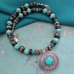 Тибетские украшения - ожерелье с бирюзой и костью