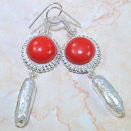 Коралл, жемчуг мабе, серебро 925