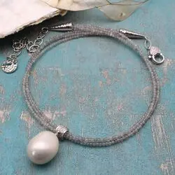 Ожерелье из лабрадорита и крупной барочной жемчужины