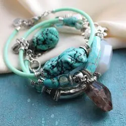 Сет из браслетов с бирюзой и ботсванским агатом