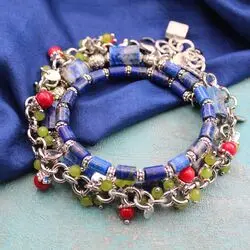 Браслеты из кожи, лазурита, халцедона