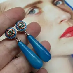Серьги с голубыми агатами