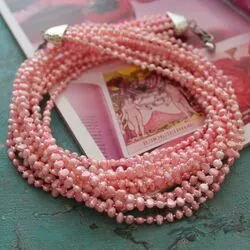 Многорядное ожерелье с розовым жемчугом кейши
