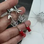 Серьги с цветами - коралл, хрусталь