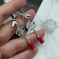 Серьги цветы с кораллами