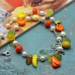 Колье с жемчугом и фруктами - лимоны, бананы, персики, яблоки