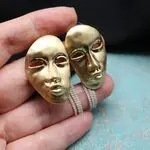 Серьги золотые венецианские маски, серьги золотые маски