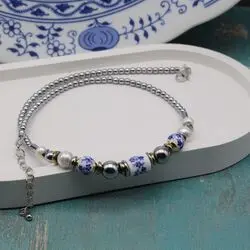 Колье из фарфора Гжель и жемчуга