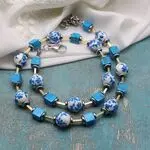 Колье с бирюзой и фарфором Гжель