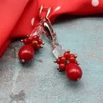Серьги с хрусталем и кораллами